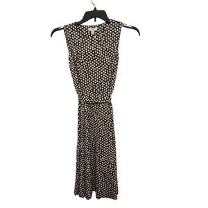 Charter Club Petite Polka Dot Sleeveless Dress P/P Black Tan White